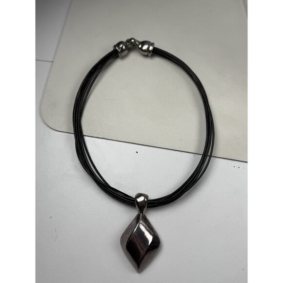 Simmon Sebbag Sterling Silver Necklace Modernist Abstract 17.5" Multi Black Cord - Picture 3 of 8